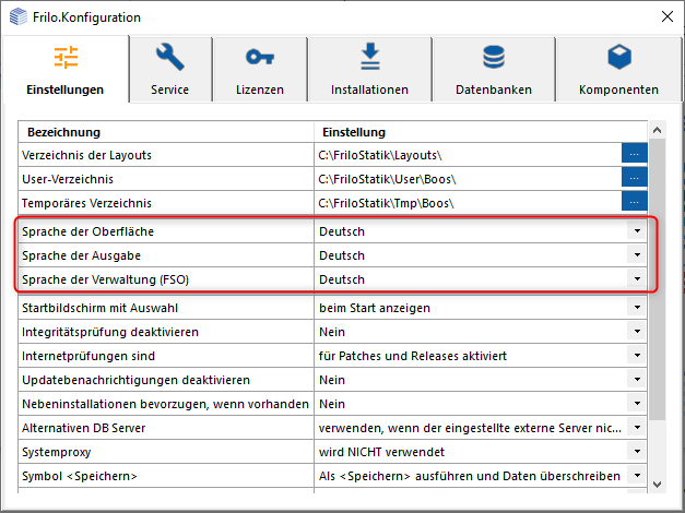 Sprachauswahl der FRILO Software im FRILO Konfigurator ändern I FRILO