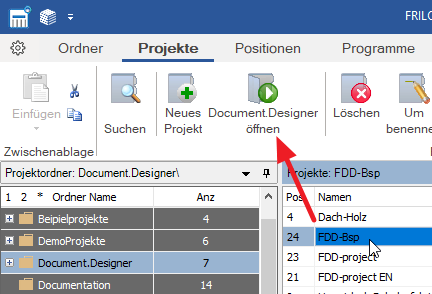 Öffnen des FRILO Document Designers (FDD) um ein Dokument zu erstellen | FRILO