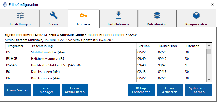 Aufruf über den Button "Lizenz-Manager"