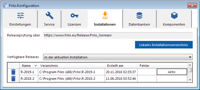 Alte Release-Version in der FRILO Konfiguration reaktivieren per „Aktivieren“-Button | FRILO