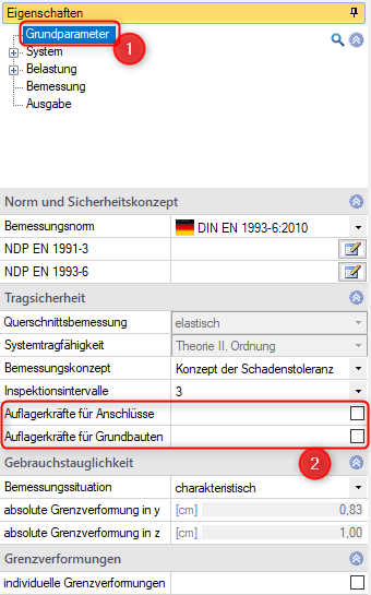 Auflagerkräfte ausgeben lassen im Programm S9+ unter dem Punkt Grundparameter | FRILO