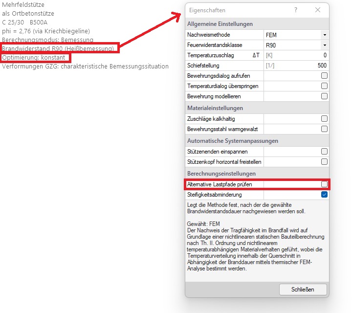 Option "Alternative Lastpfade prüfen" bei der Heißbemessung im Programm B5+ deaktivieren um die lange Rechenzeit bei der Heißbemessung zu verkürzen | FRILO