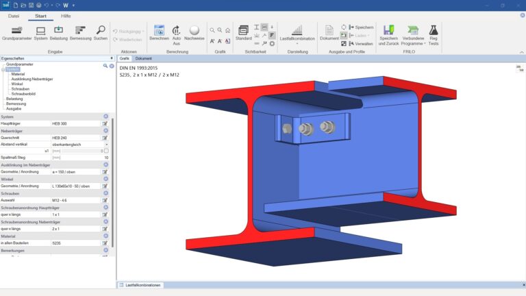 Ein für den Stahlbau typischer Doppelwinkelanschluss kann im SWA+ in 3D dargestellt werden | FRILO