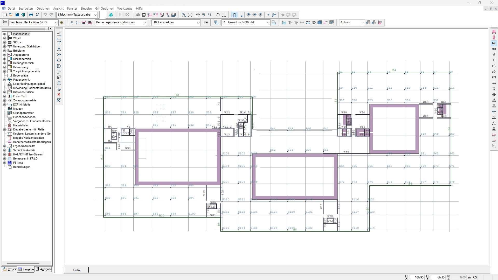 Die Ansicht eines Geschosses im Gebäudemodell GEO von FRILO. (©Wulle Lichti Walz)
