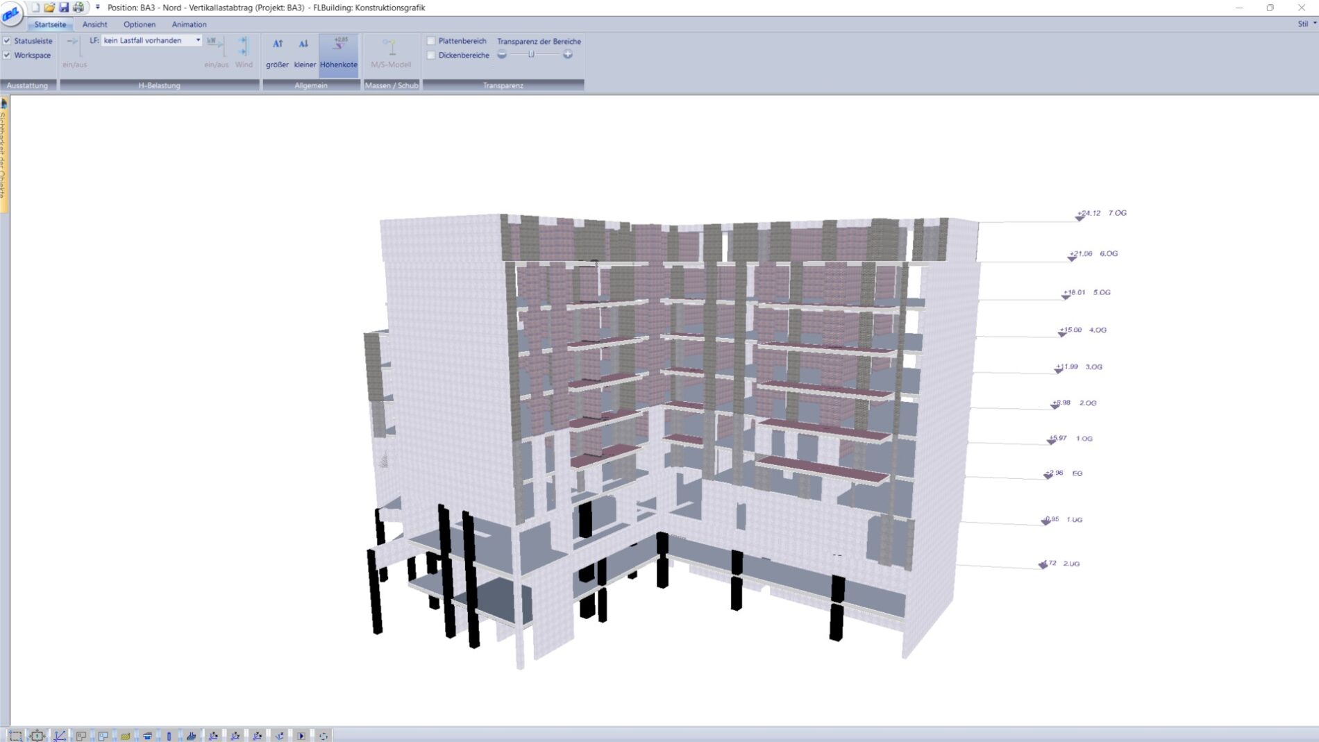 Die Darstellung eines Teilmodells der Blockrandbebauung in 3D im Gebäudemodell GEO (bauart Konstruktions GmbH)