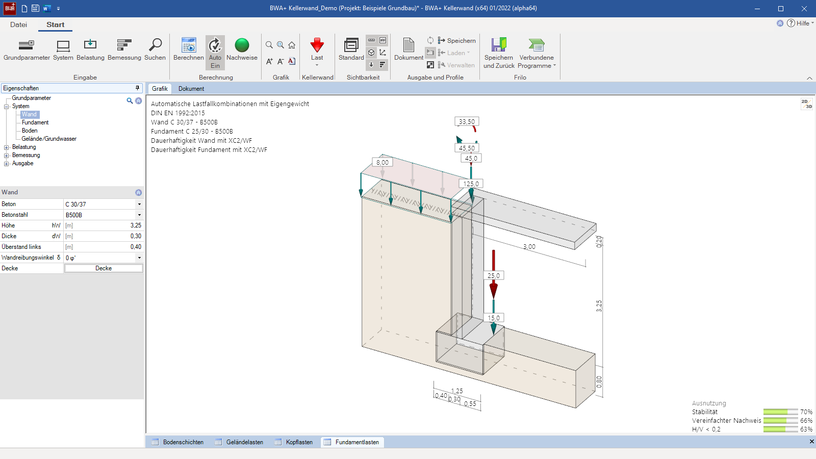 System aus Decke, Wand und Fundament