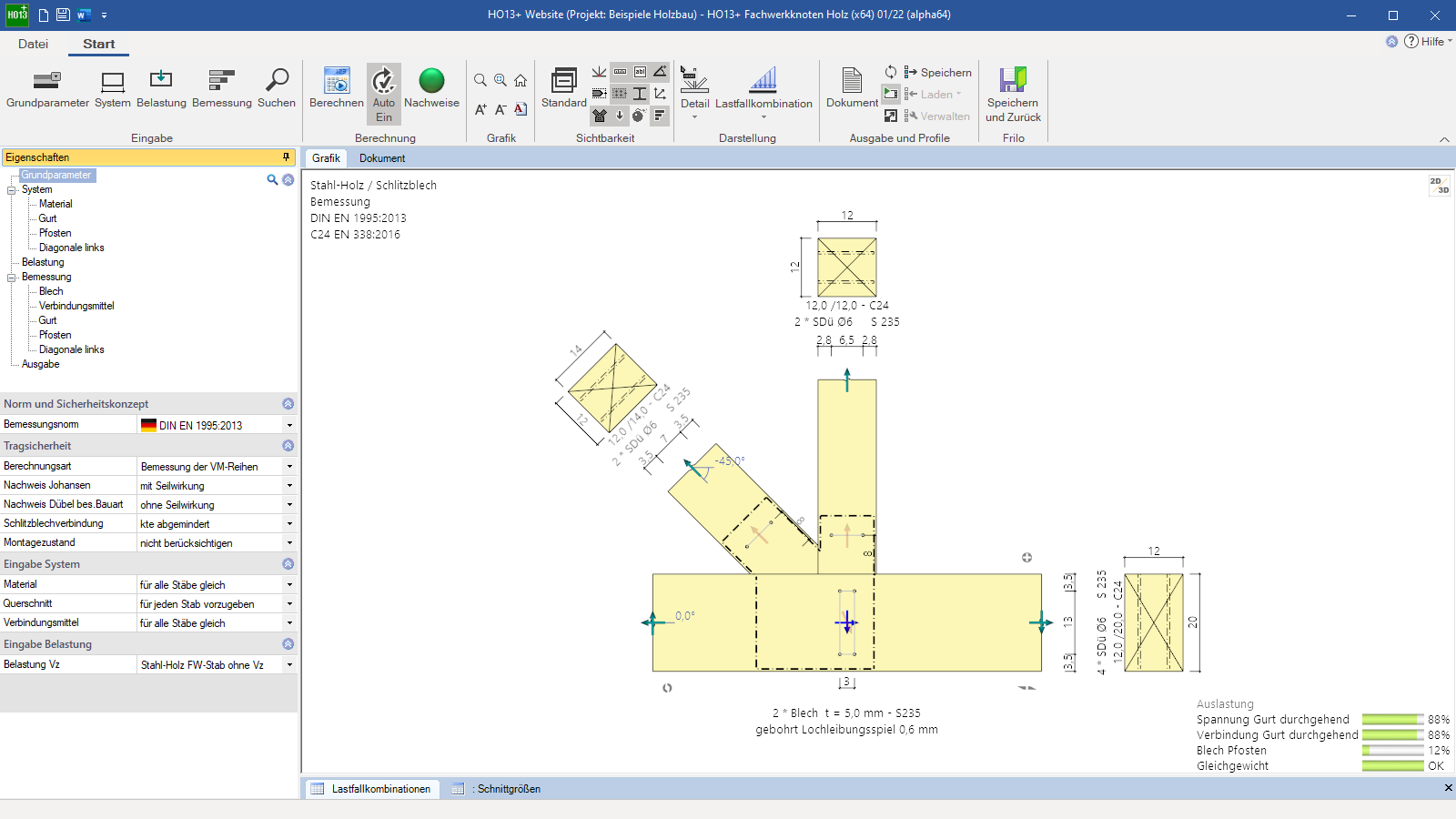 Die Programmoberfläche des HO13+ mit Grundparametern in 2D