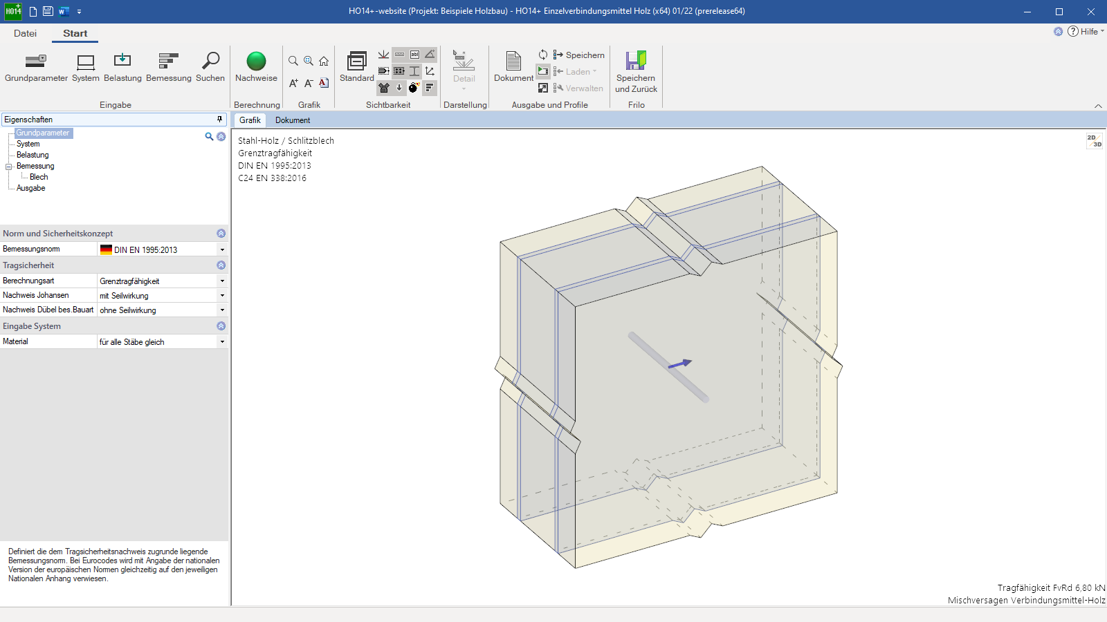 Die Programmoberfläche des HO14+ mit Grundparametern in 3D-Ansicht