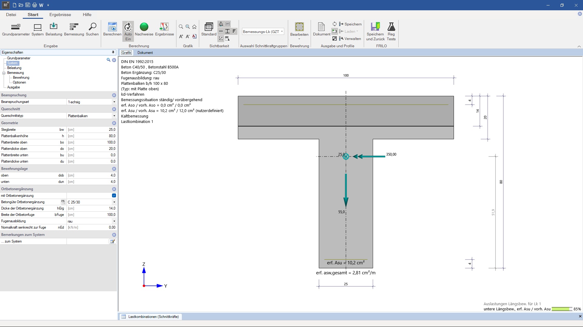 Querschnittsnachweis Stahlbeton | Die Programmoberfläche | FRILO