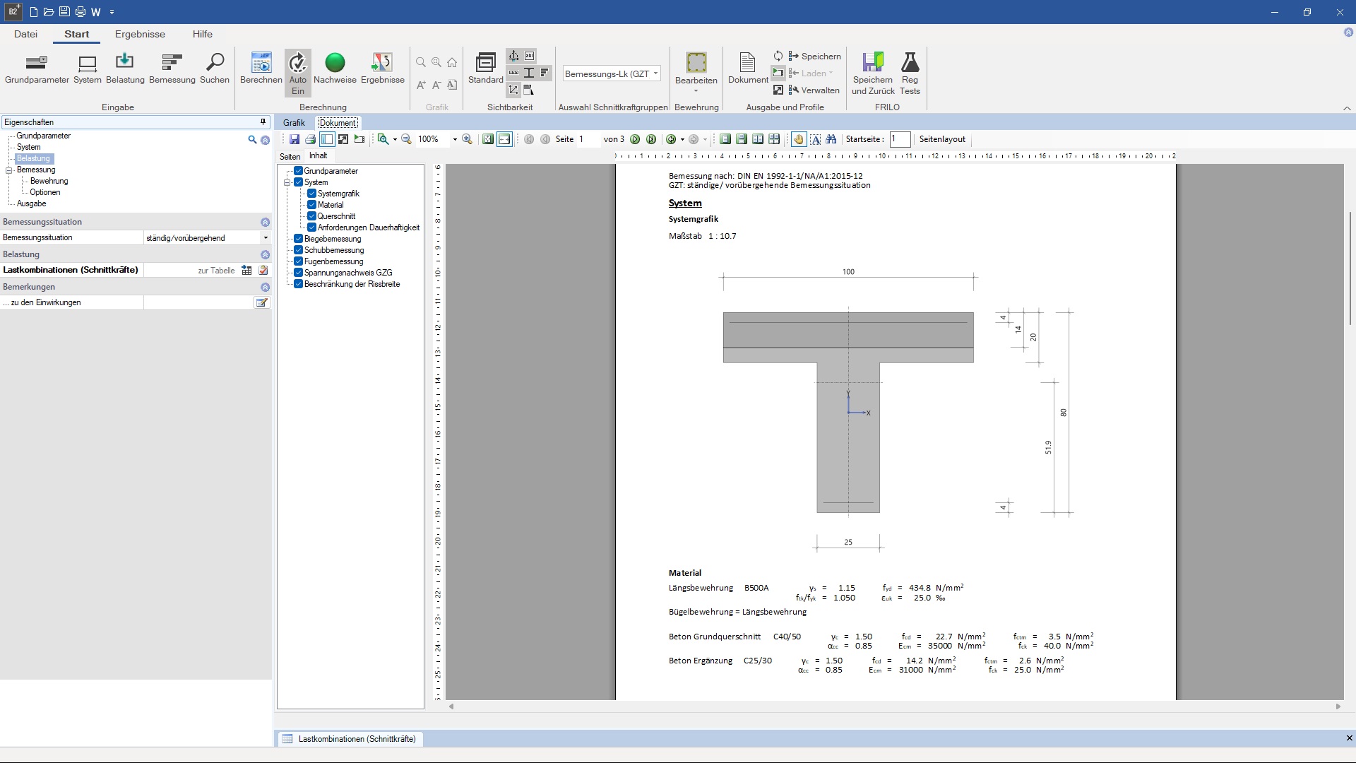Querschnittsnachweis Stahlbeton | Ausgabedokument | FRILO