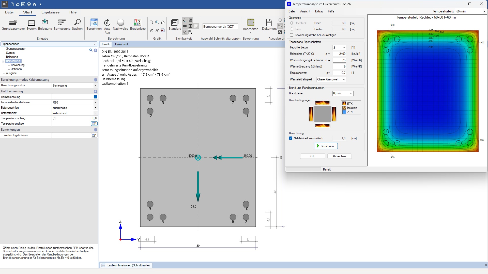 Querschnittsnachweis Stahlbeton | Heißbemessung mit Temperaturanalyse | FRILO