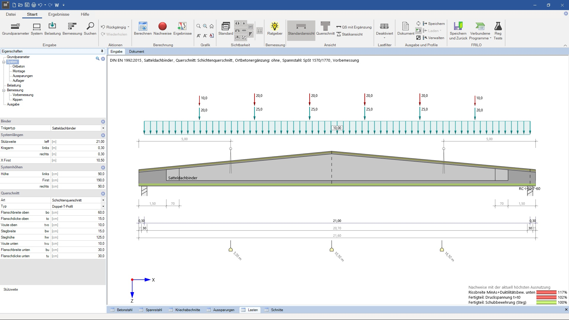 Spannbettbinder | Programmoberfläche | FRILO