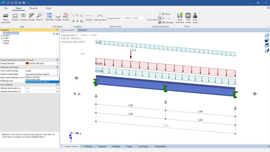 The 3D view of a steel beam designed in order to perform a second-order torsional buckling analyses | FRILO