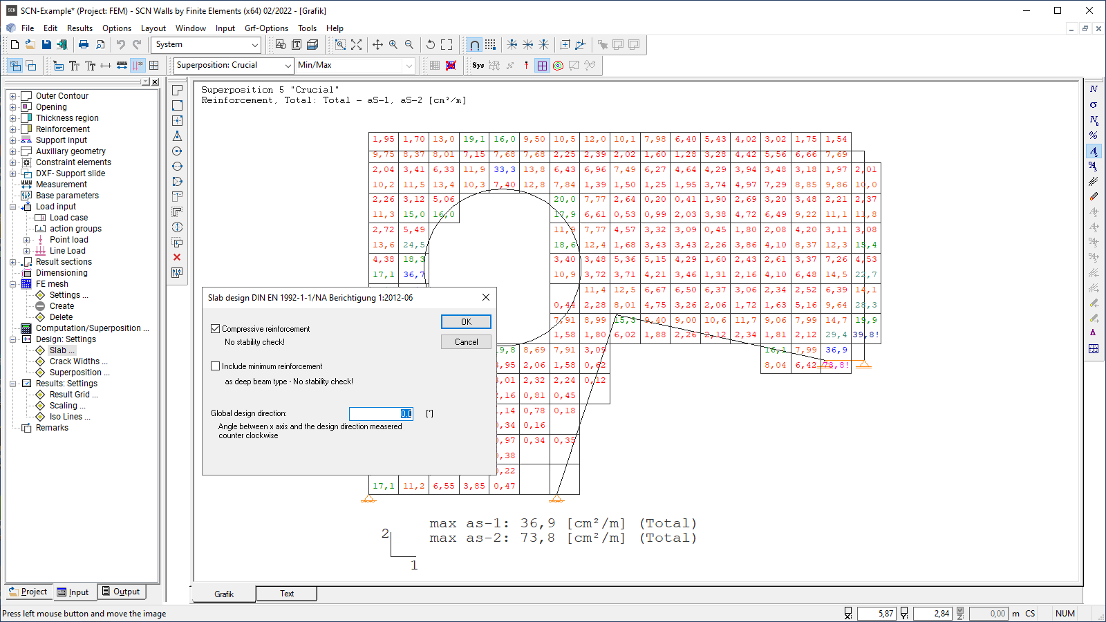 Results graph showing the design results for the concrete utilization