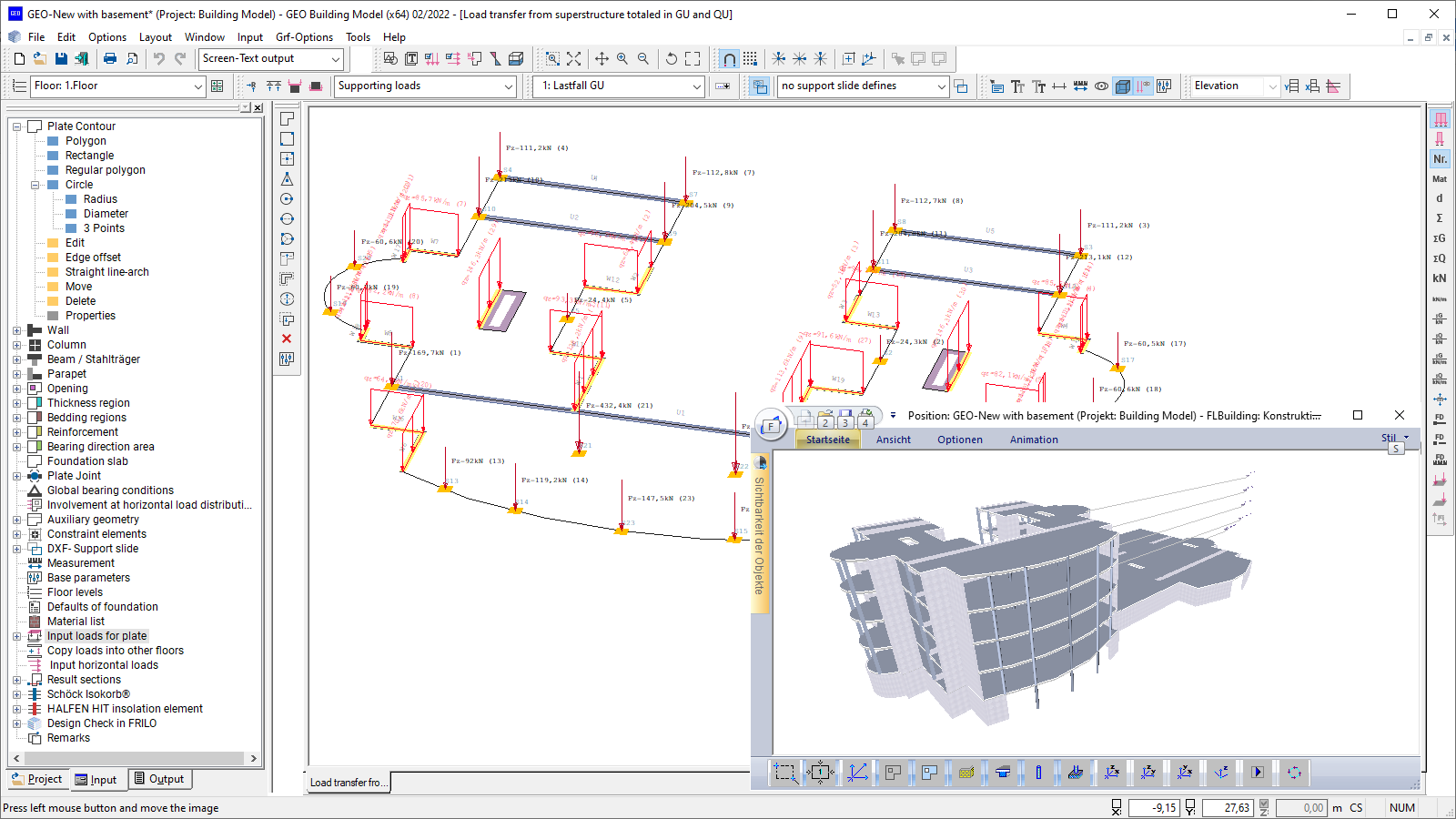 Representation of transferred superstructure loads