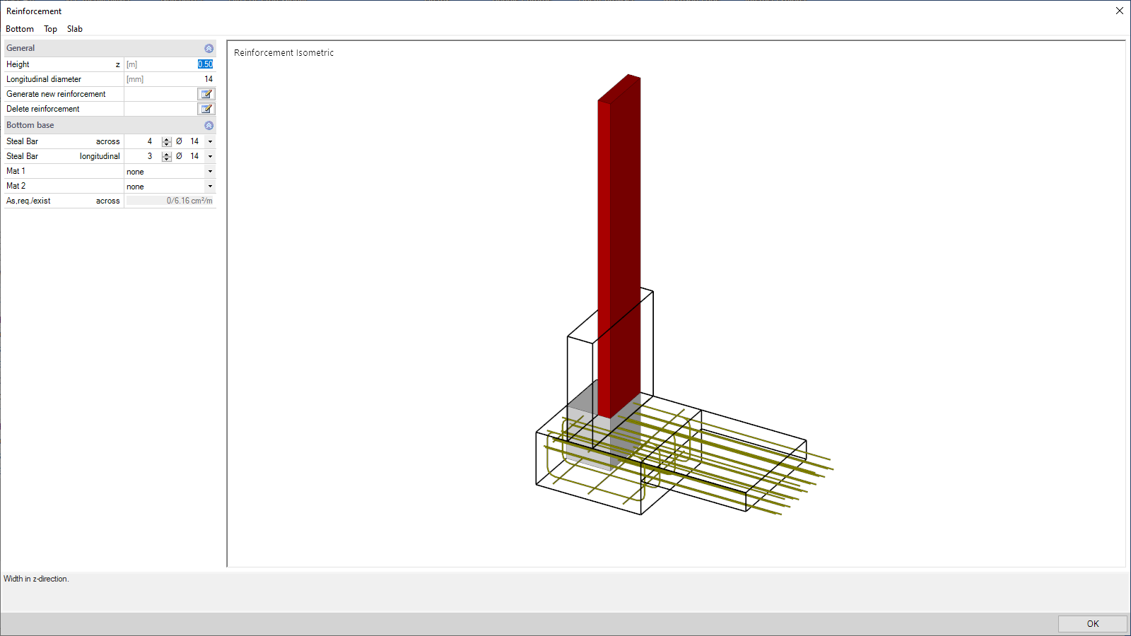 Isometry of the arranged reinforcement