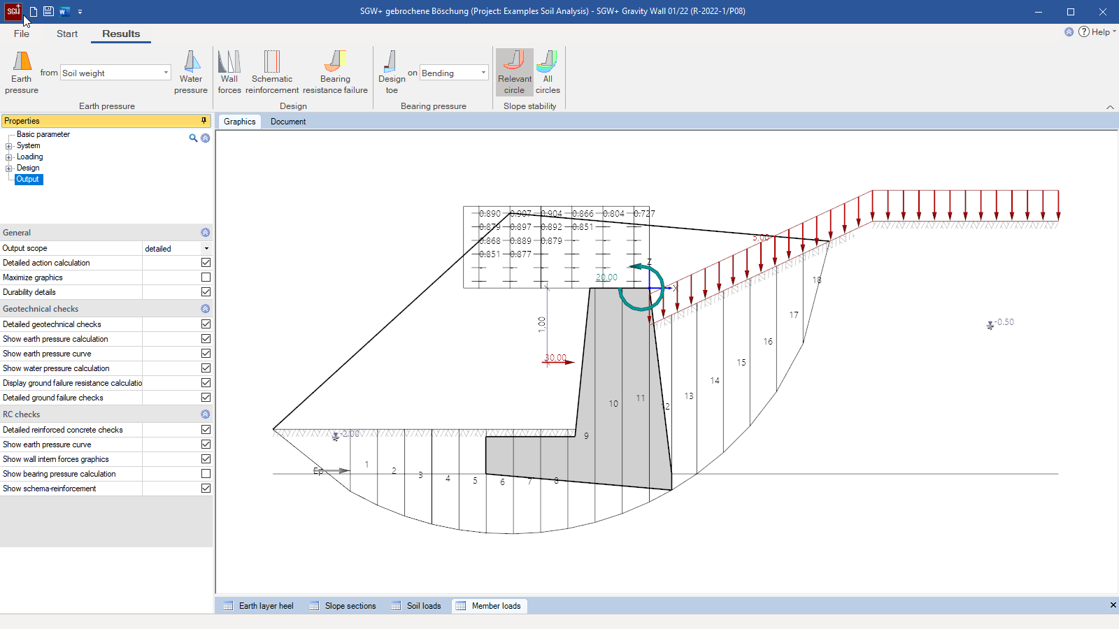 Embankment failure analysis with slip circles