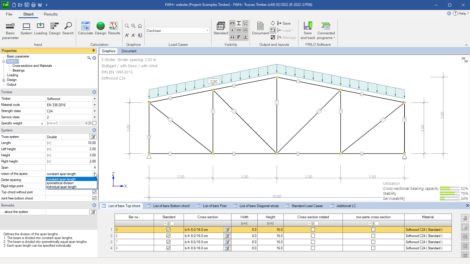 Double-hip truss in the 2-d view, system entry