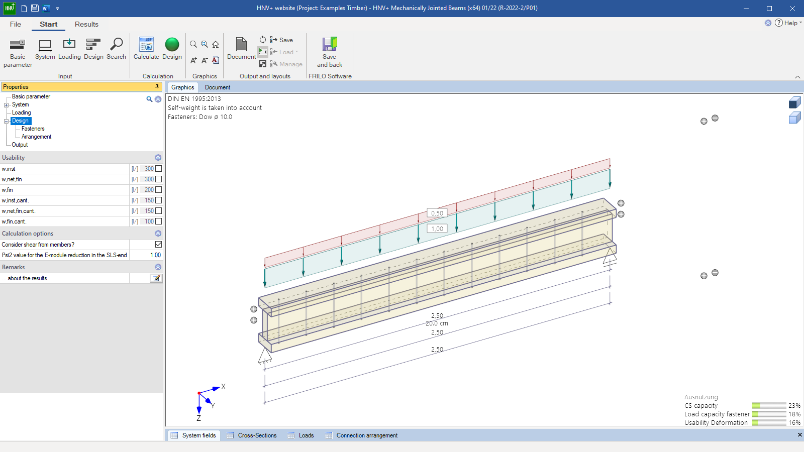 Design calculation options