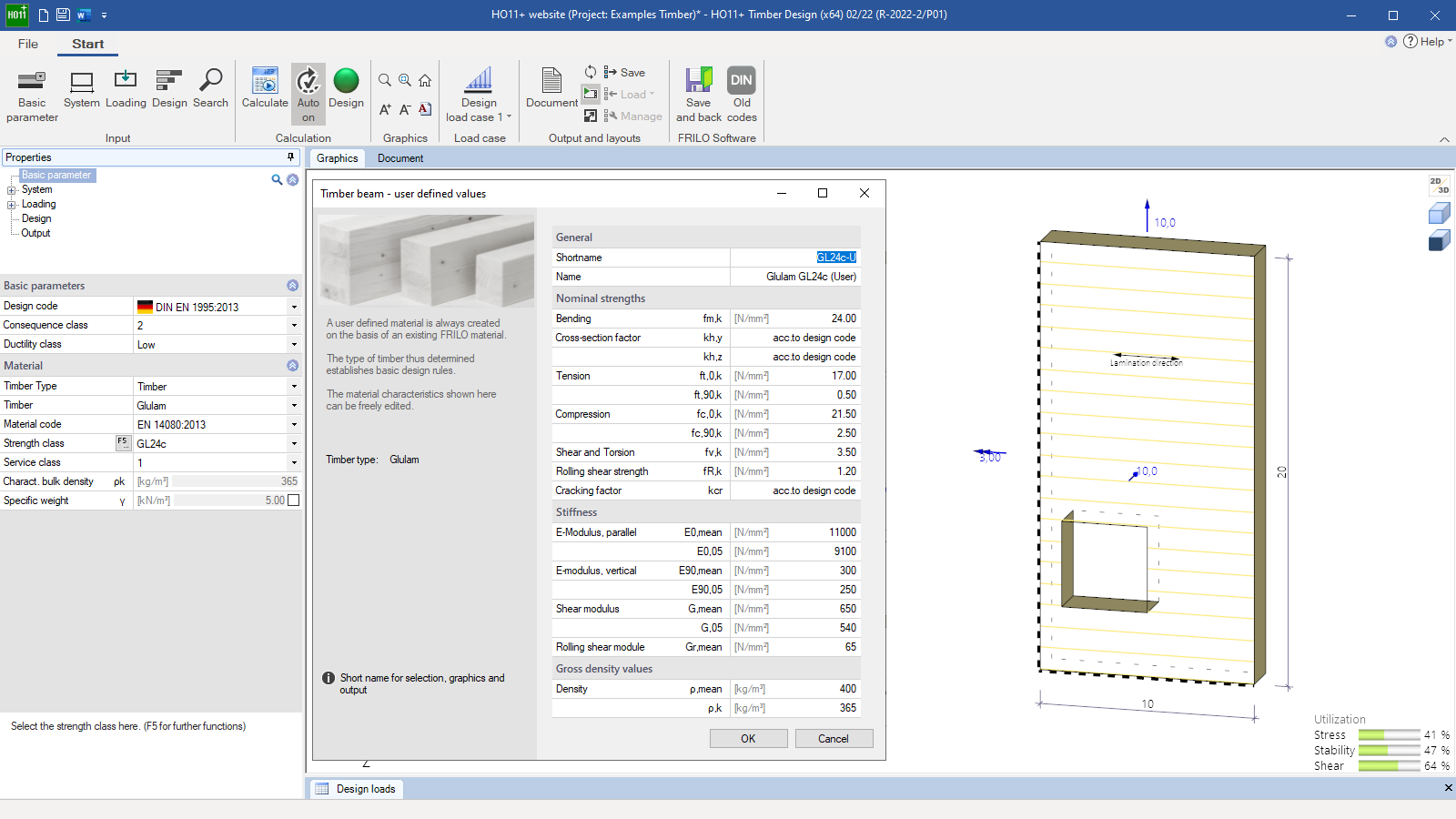Entry of user-defined material parameters