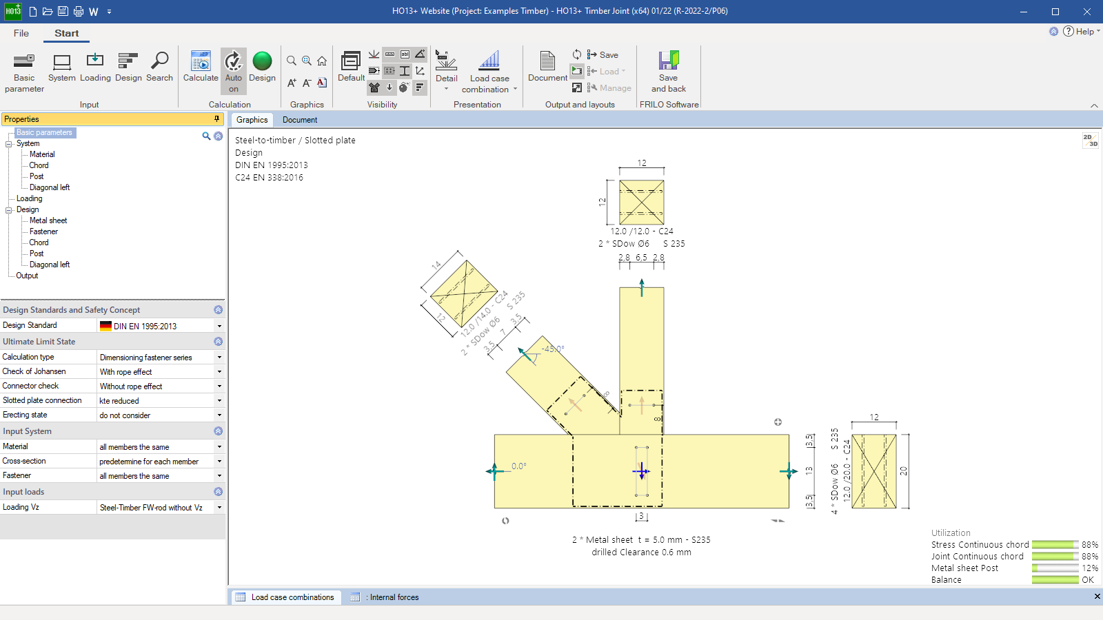 HO13+ user interface with basic parameters in 2-d