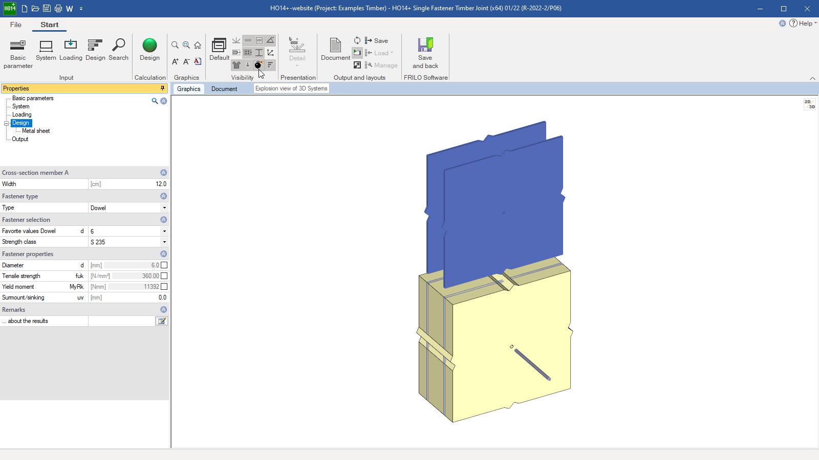 Exploded view with the selection options for the steel plate