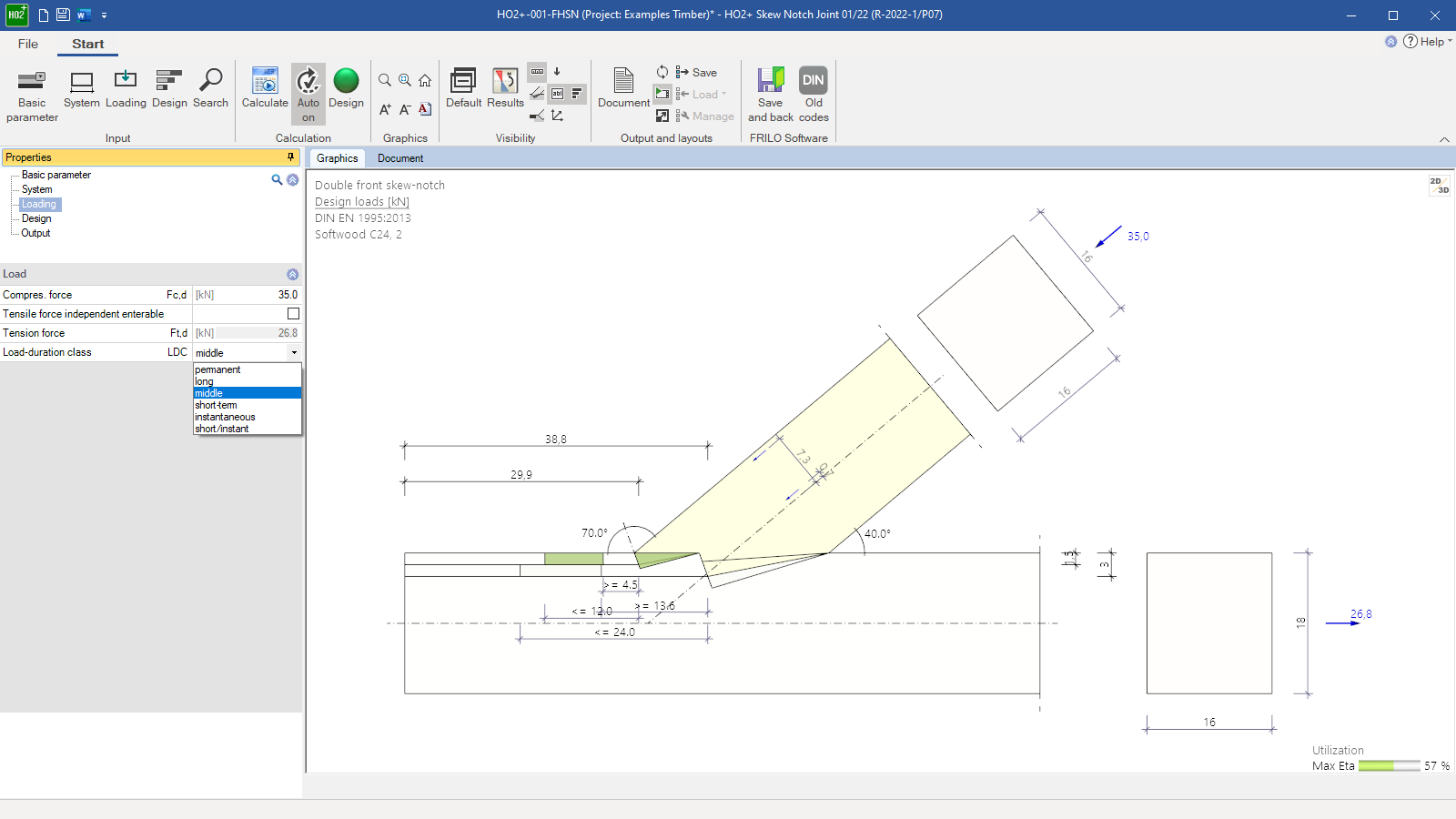 Load parameters for a front-front joint