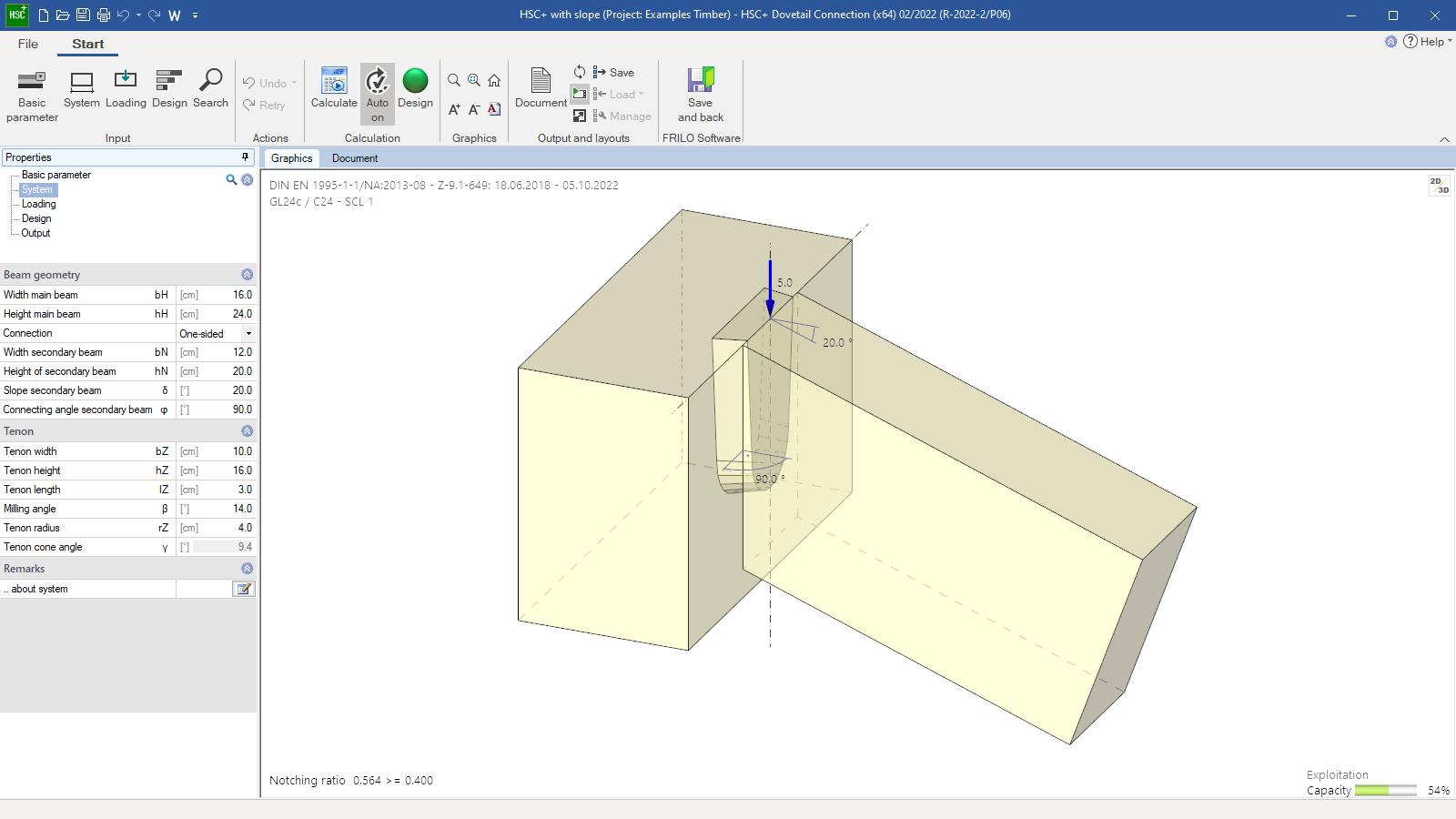 Entry of the structural system with the 3-d view of an inclined secondary glulam beam