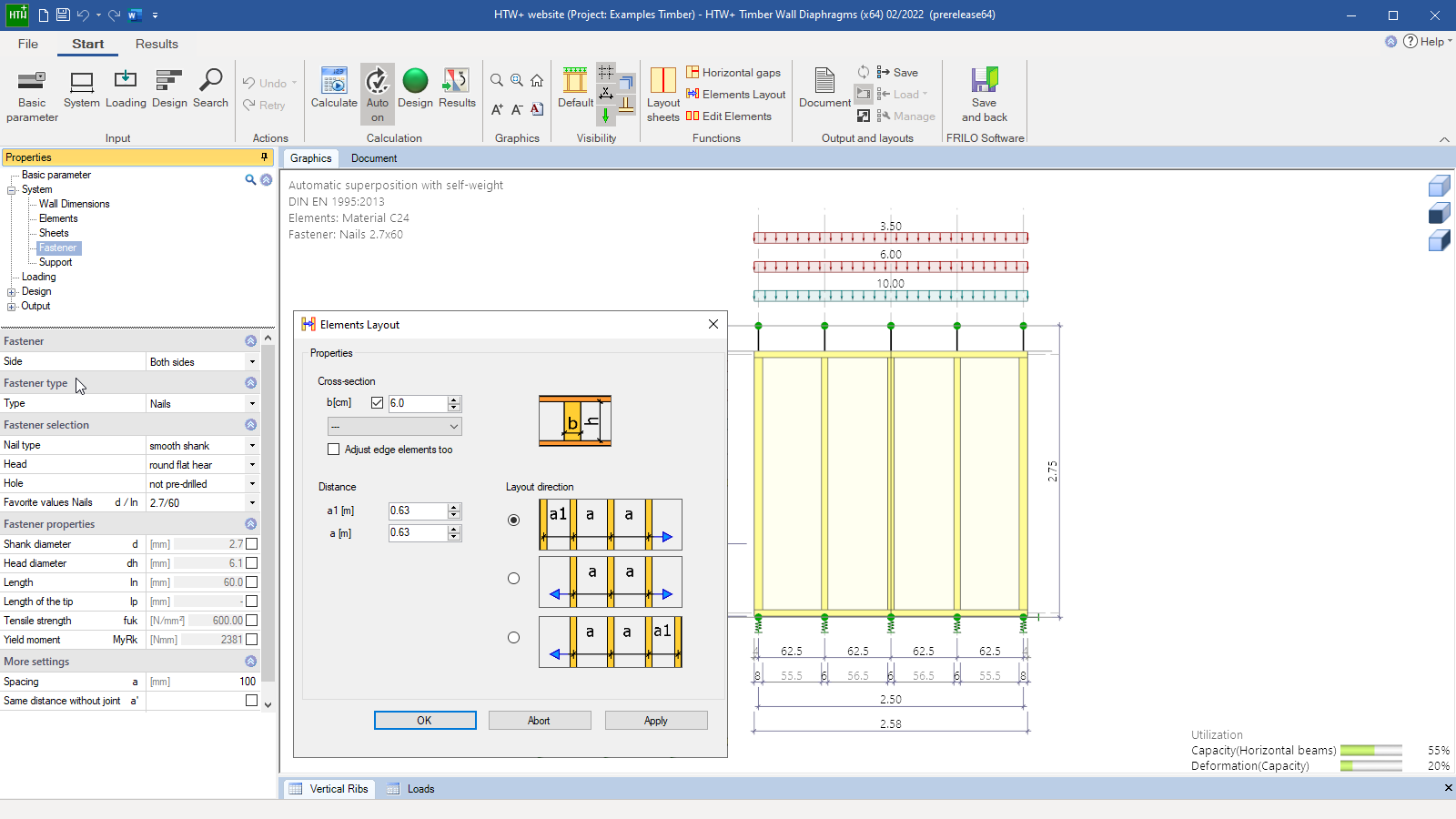 Entry of the fasteners and rib entry dialogue