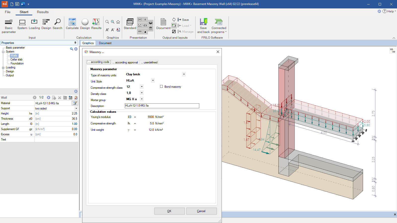 Selection of masonry material - as per relevant standard, as per approval, or user-defined