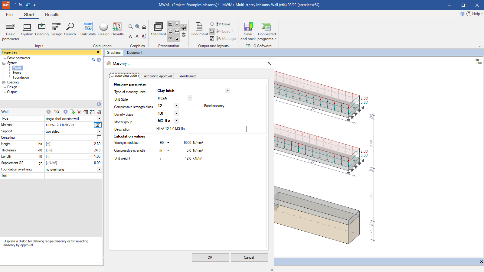 Selection of masonry material - as per relevant standard, as per approval, or user-defined