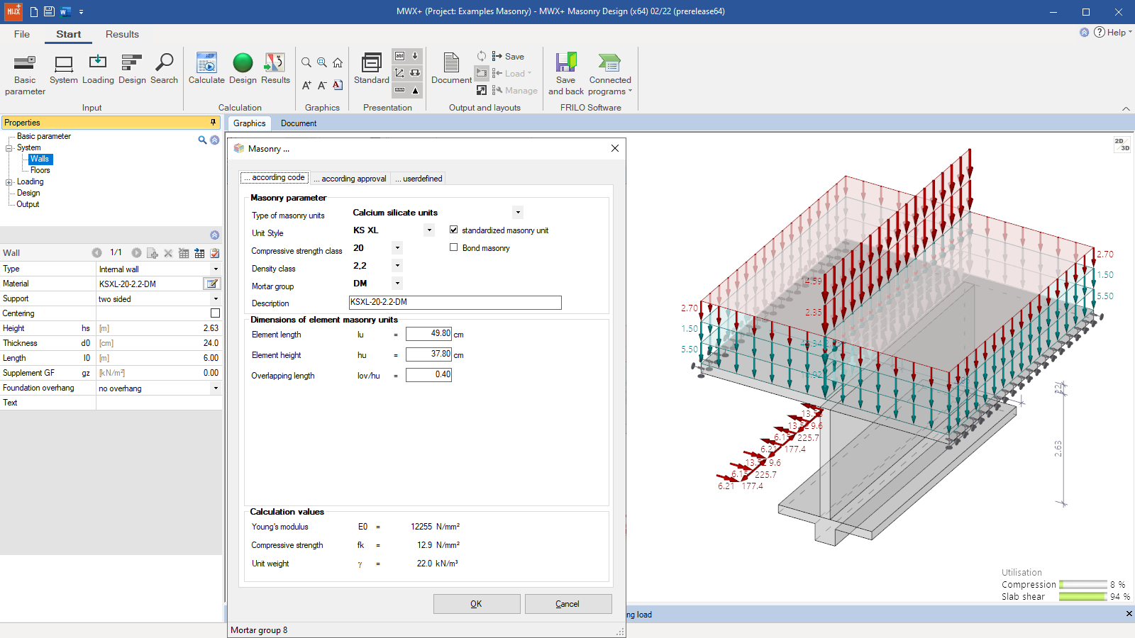 Selection of masonry material - as per relevant standard, as per approval, or user-defined