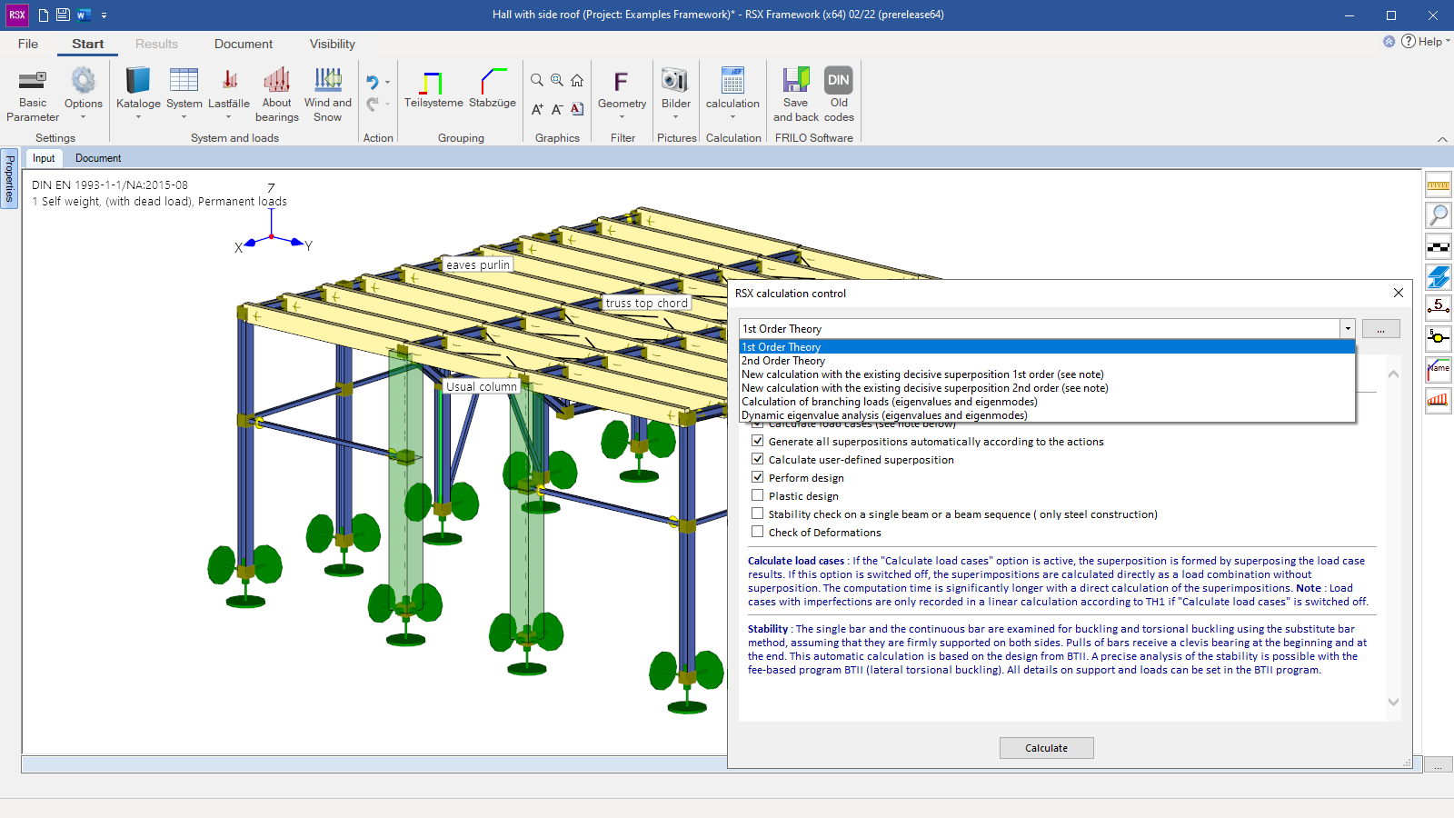 Dialog to control the calculation