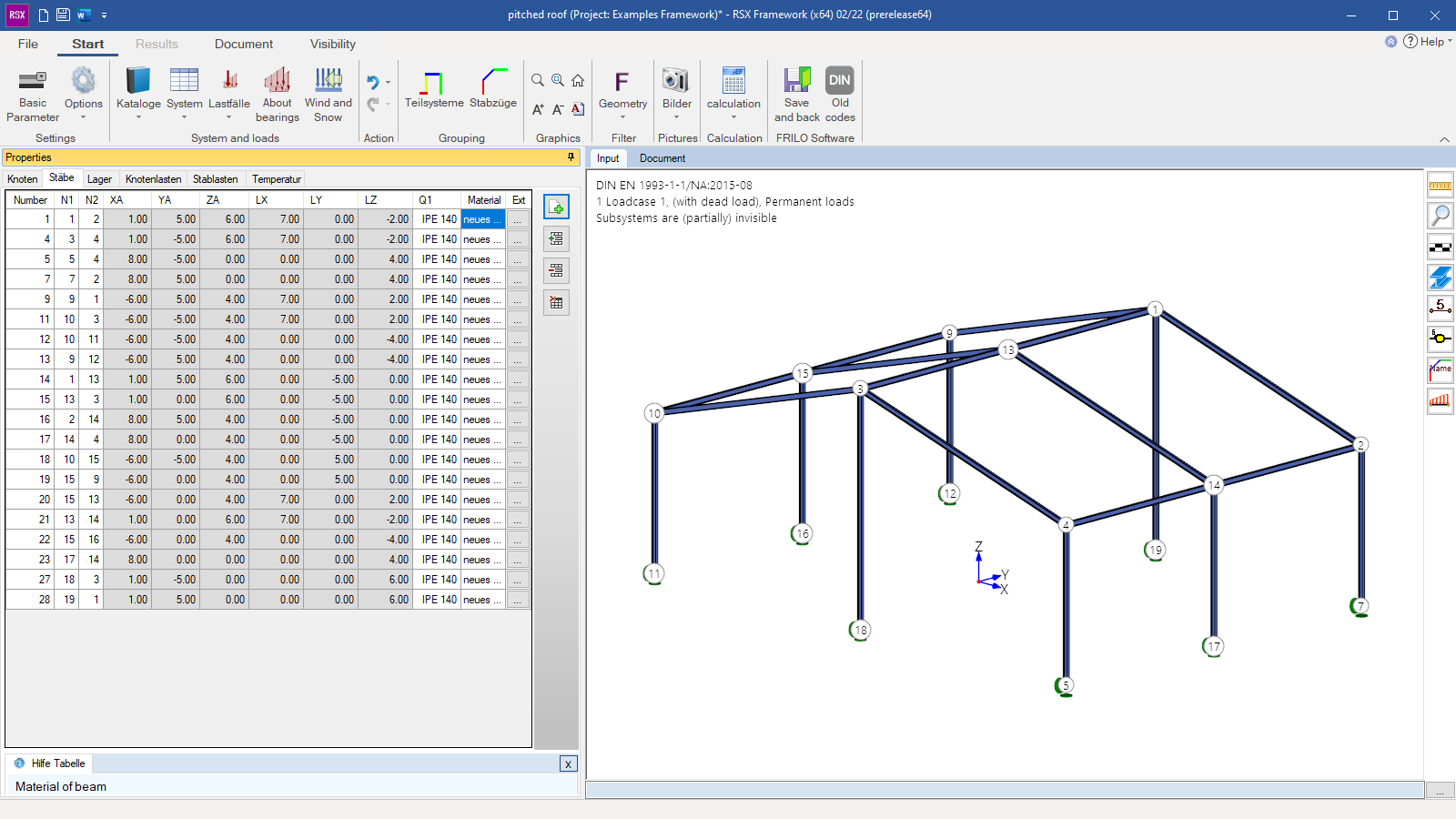 Displayed tables for the data entry