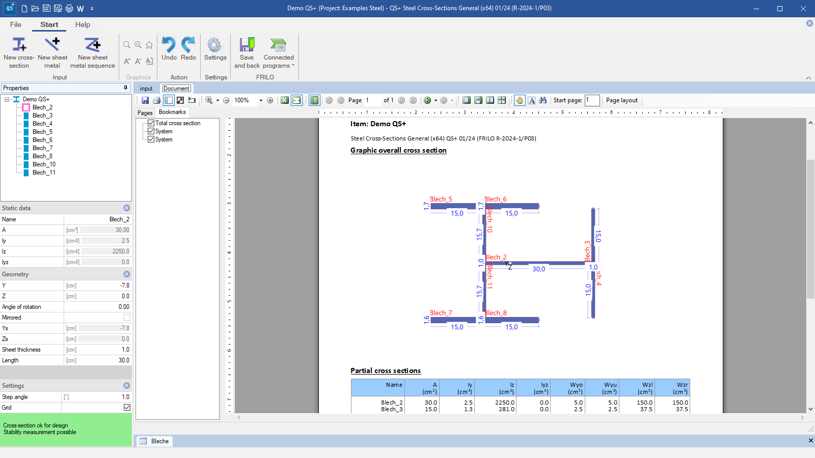 FRILO static program QS+ Steel Cross-Sections General