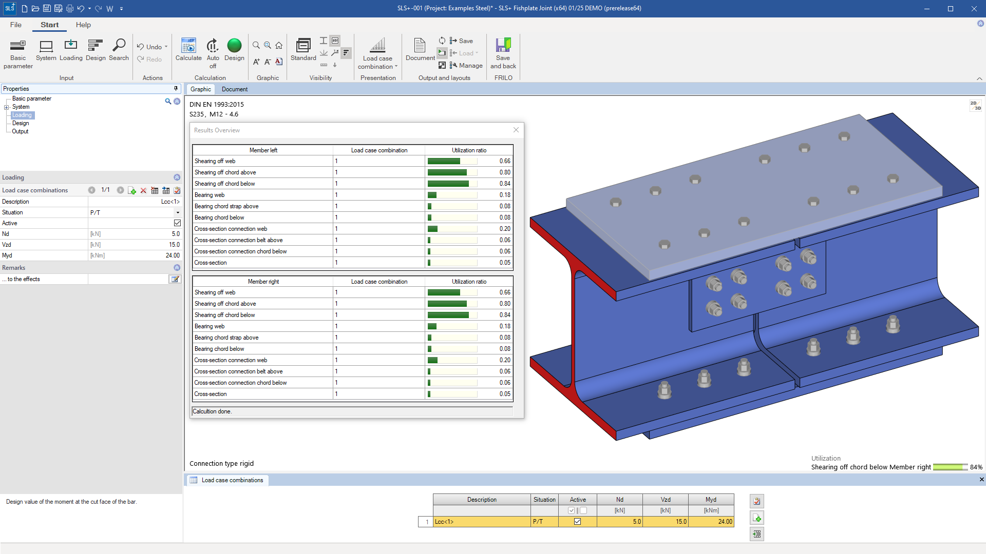 Result overview and 3D view
