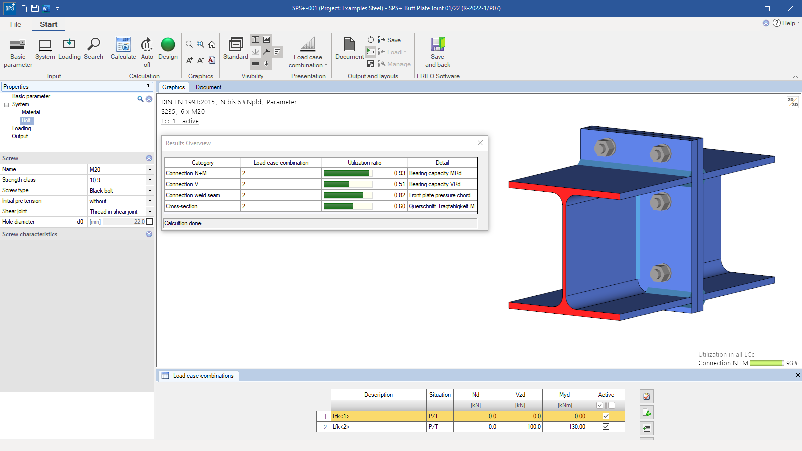 Overview of the results in the 3-d view
