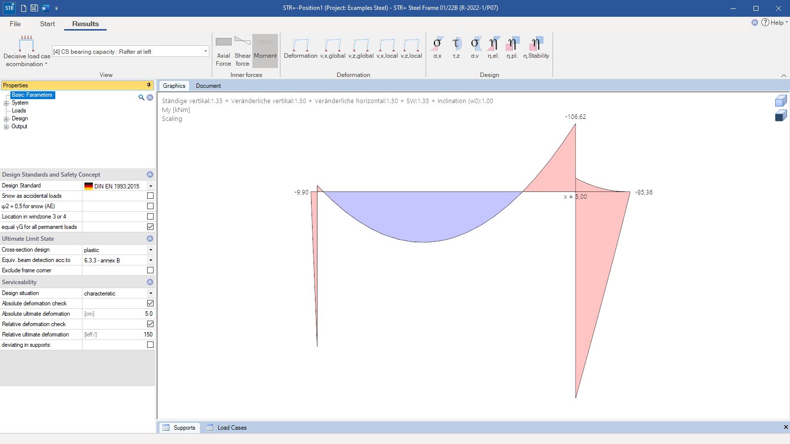 Internal forces diagrams in the results view