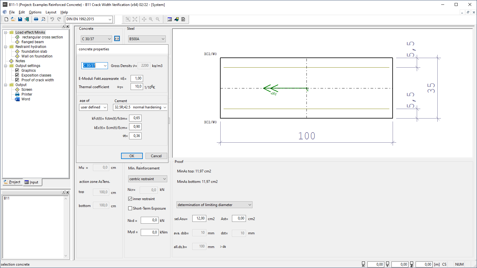 User interface with a rectangular cross-section under early restraint