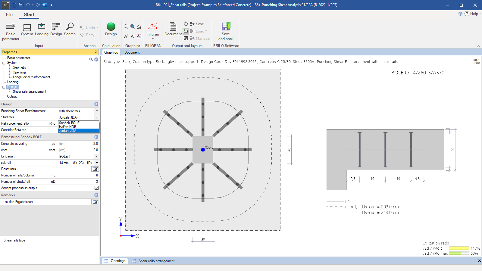 Design with shear connector rails