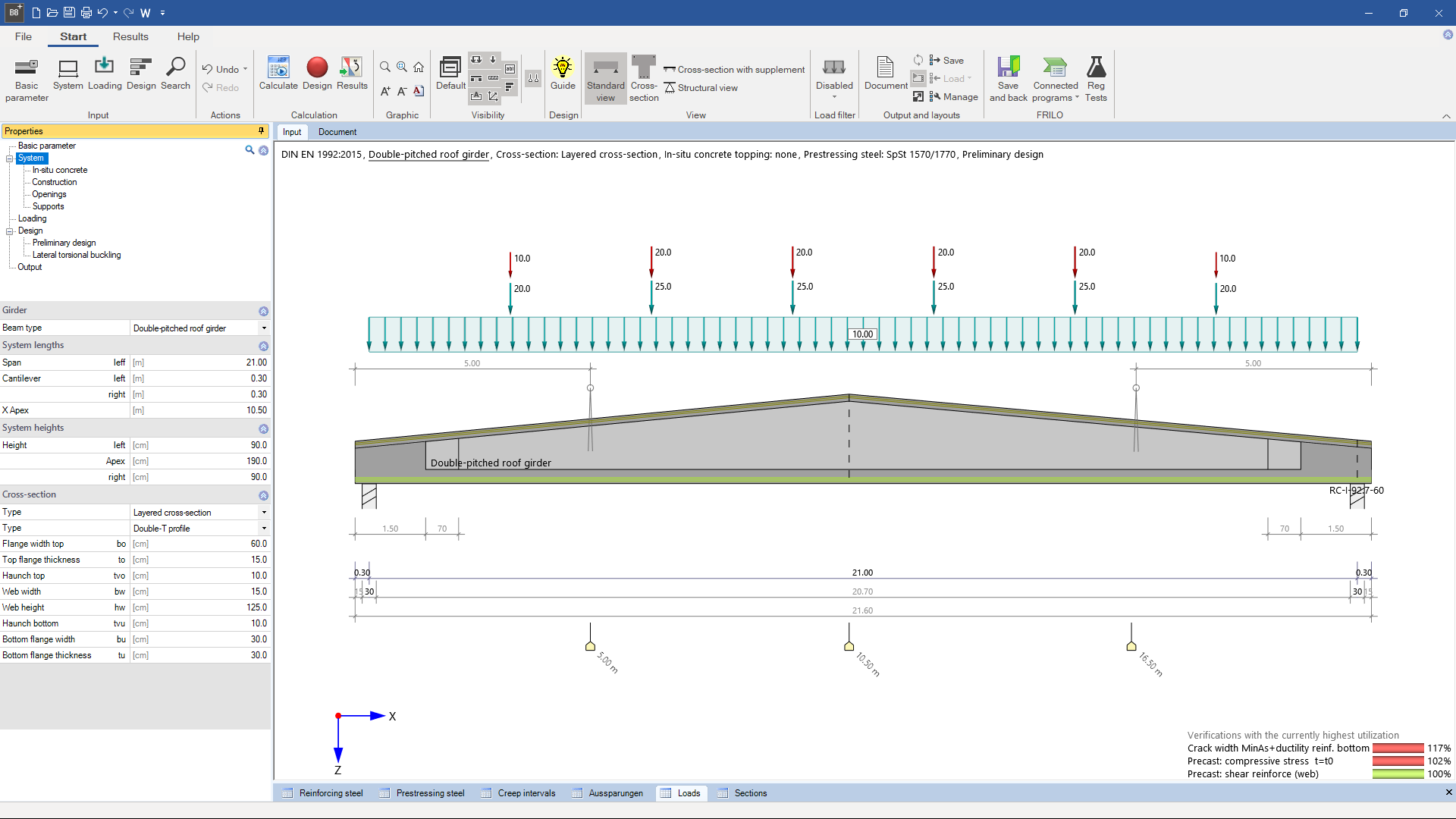 Prestressed Reinforced Concrete Girder | Program interface and structural system | FRILO