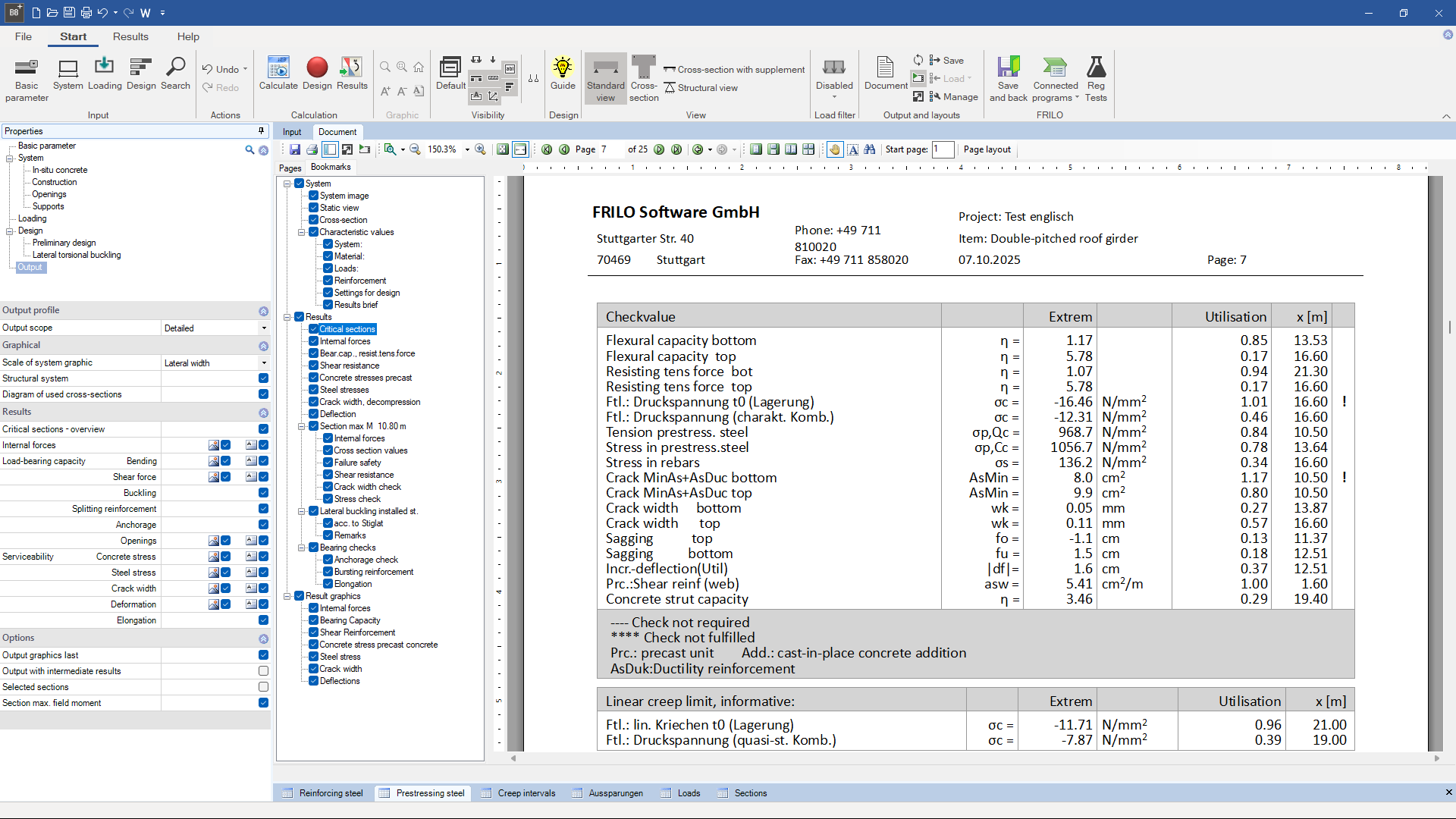 Prestressed Reinforced Concrete Girder | Documentation of structural analysis | FRILO