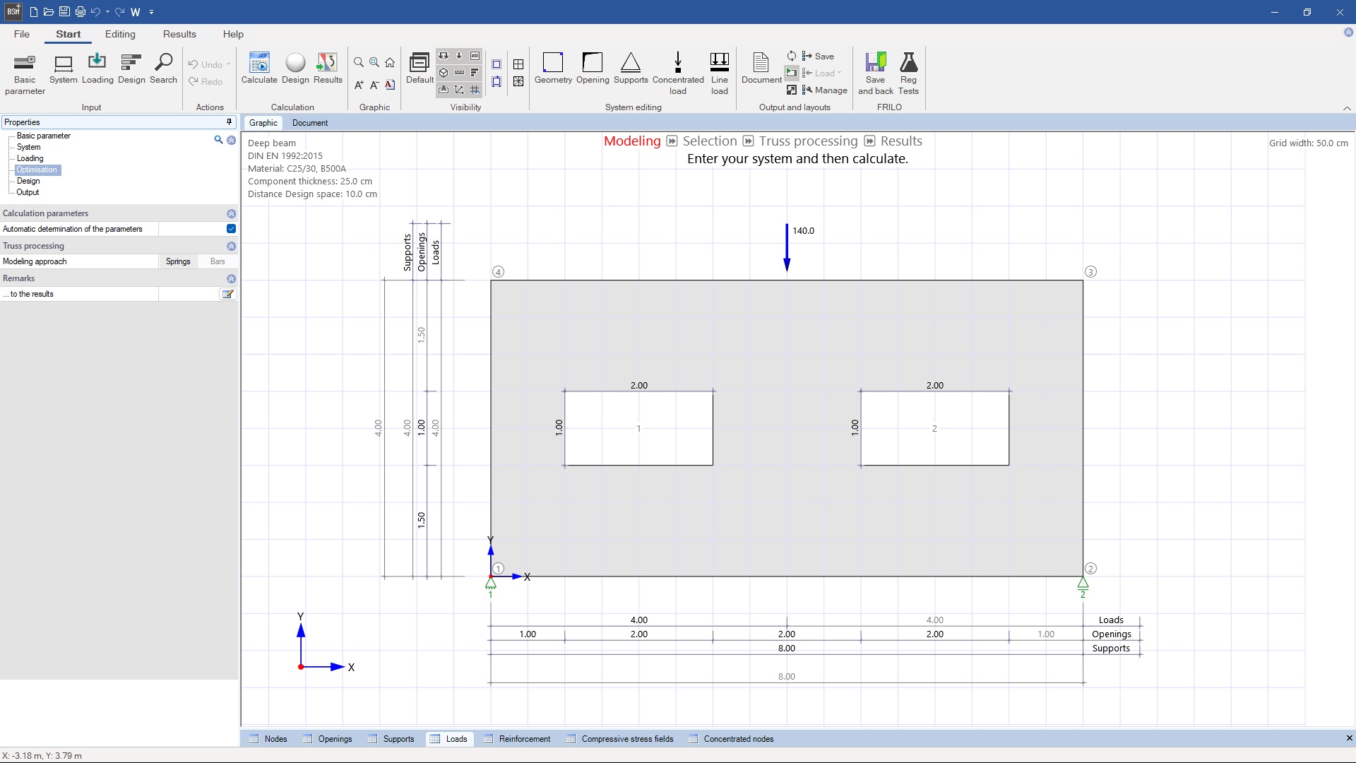 Strut-and-Tie Model Reinforced Concrete | Program interface and graphical modeling | FRILO