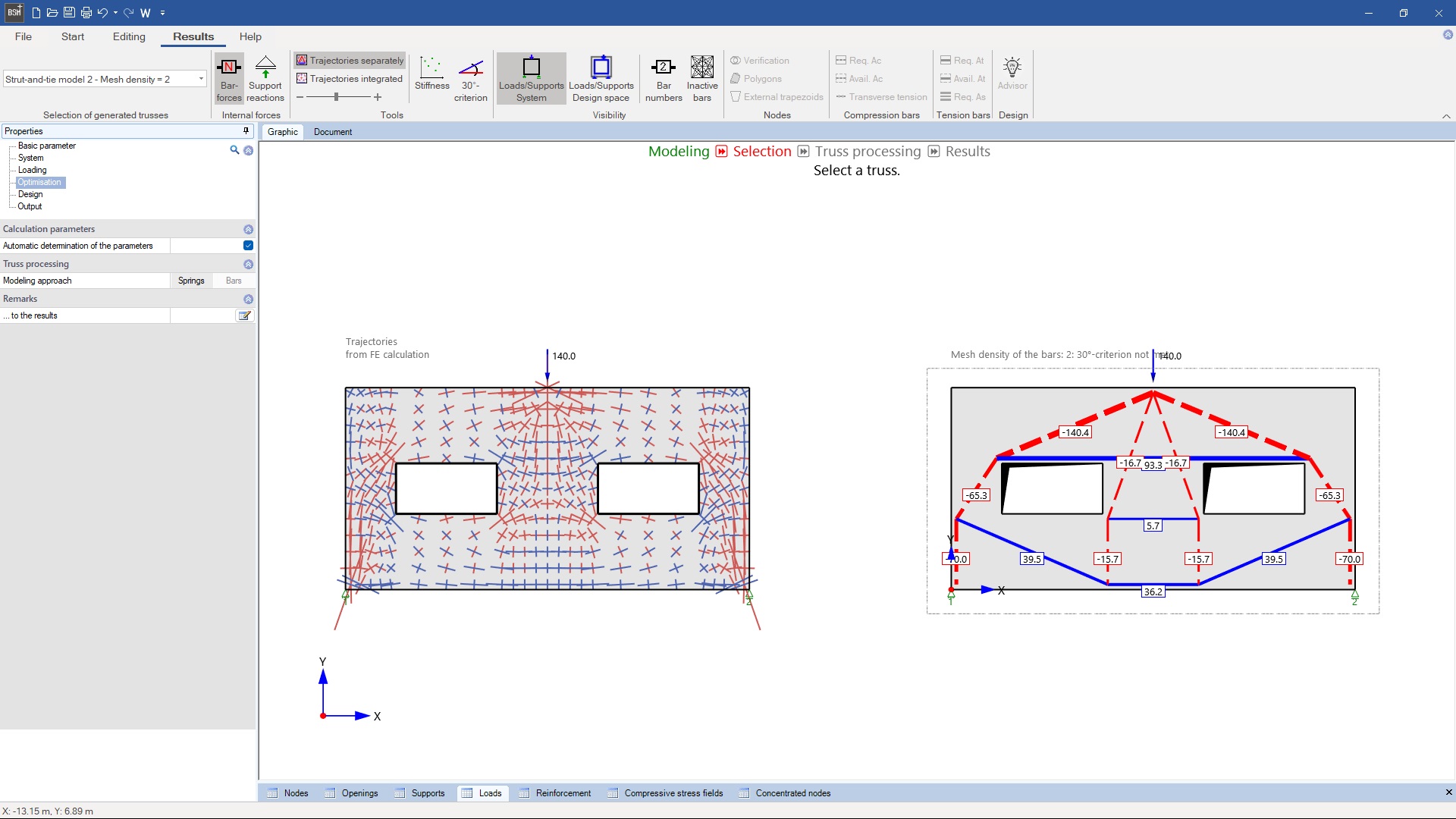 Strut-and-Tie Model Reinforced Concrete | Selection of generated strut-and-tie model | FRILO